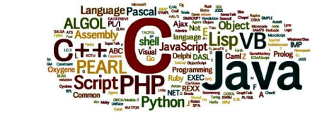 The word cloud featuring different programming languages represents the diversity of technologies, paradigms, and learning paths present in the software field.