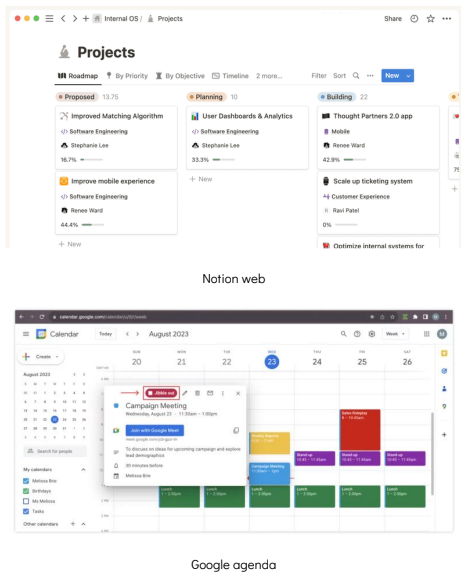 The image features tools like Notion and Google Calendar, highlighting the importance of routine organization, planning, and task management in the day-to-day life of developers.